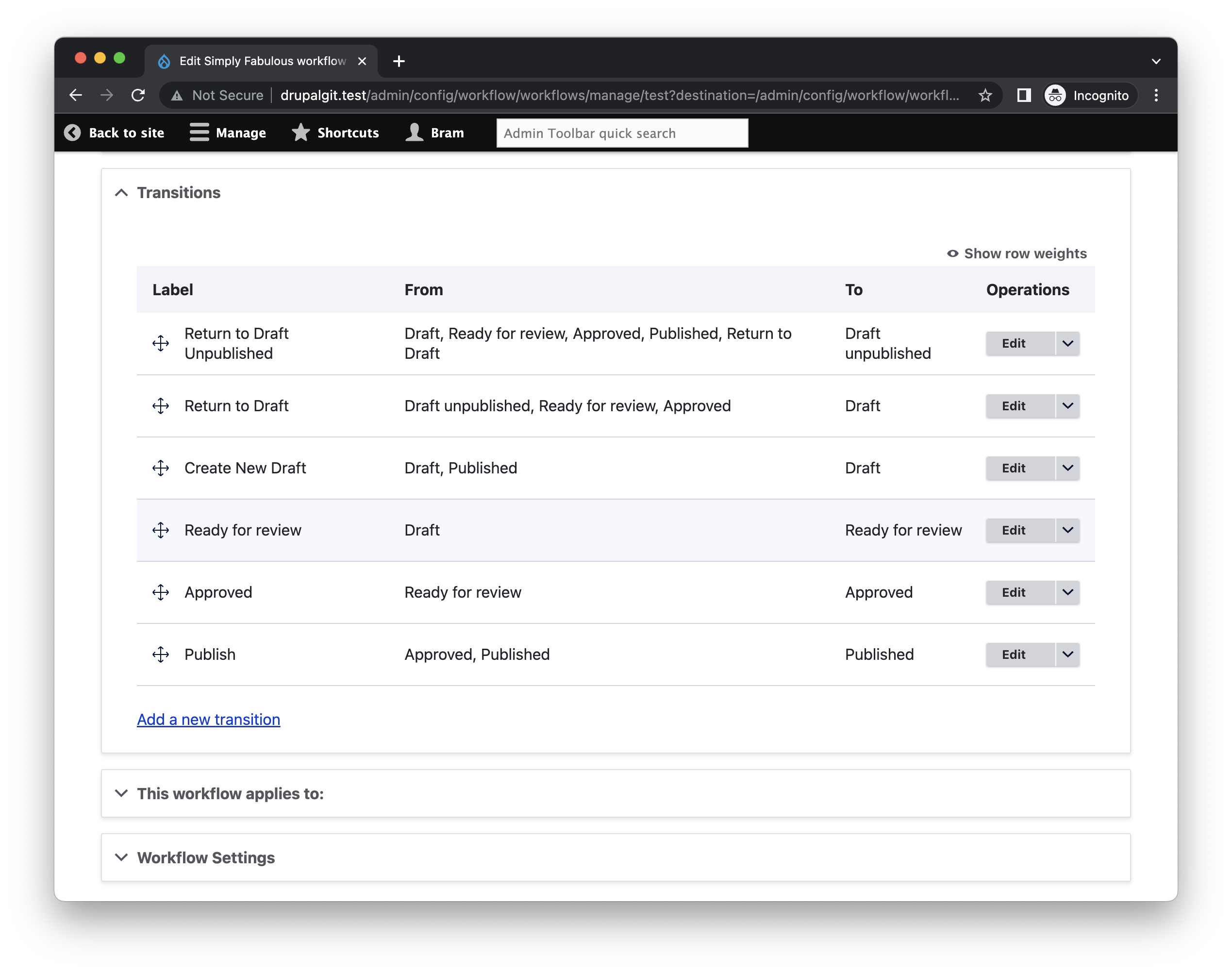 Drupal Workflow transities